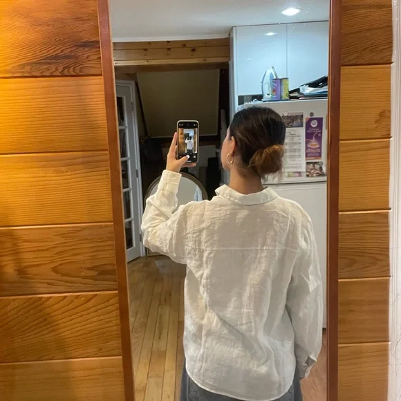 White Linen Button Down Shirt - Picture 3 of 3